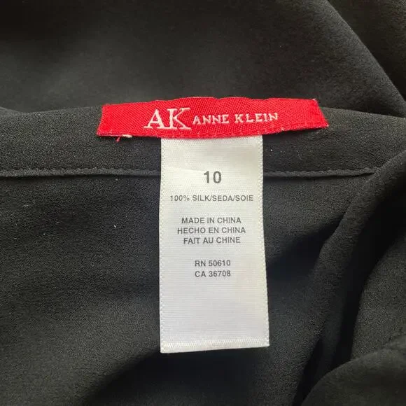 2000's Y2K top size 10 Anne Klein black sheer button up silk whimsigoth witchy - Picture 8 of 8